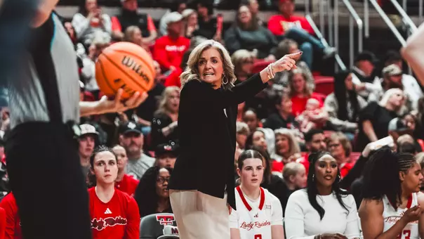 Lady Raider Head Coach Krista Gerlich coaching from the sideline