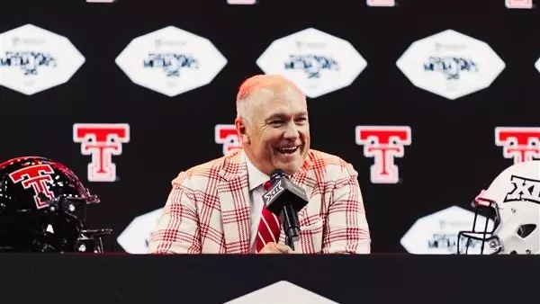 Joey McGuire on stage at Big 12 Media Day to answer questions