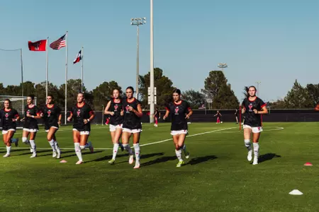 Texas Tech Soccer runs sprints during warmups prior to the Red Raiders contest against New Mexico