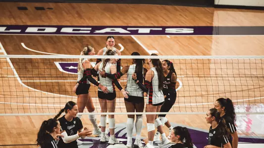 Texas Tech's volleyball team huddles up following a point against ACU
