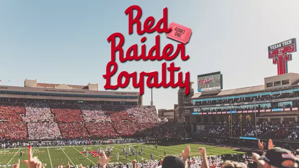 Thumbnail promoting the new Red Raider Loyalty student ticket program, utilizing a capacity crowd at Galaxy Stadium in the background.
