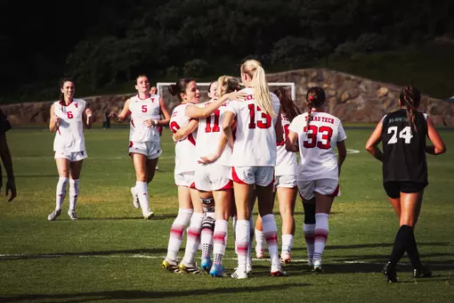 The Red Raiders Celebrate a 1H goal during the 1-0 win over Hawaii