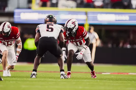 Mikal Harrison-Pilot lined up on defense for Texas Tech