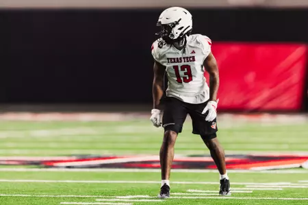 Chase Campbell gets ready for a snap during a practice.