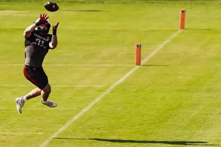 Cord Nolan making a catch near the endzone in a practice drill.