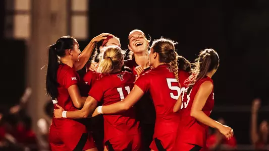 The Red Raiders celebrate the Taylor Zdrojewski equalizer in Thursday's 1-1 draw against Pepperdine