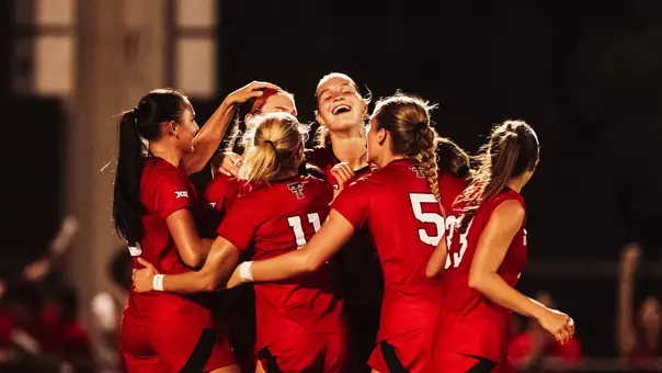 The Red Raiders celebrate the Taylor Zdrojewski equalizer in Thursday's 1-1 draw against Pepperdine