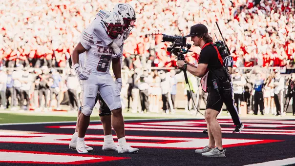 Cameron Dickey celebrates a touchdown during Texas Tech's 2025 regular-season victory over BYU.