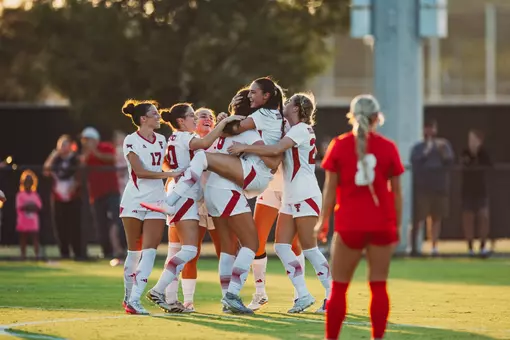 Texas Tech Soccer Celebrates its first half goal against UNM