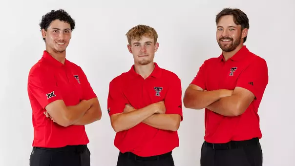 Adam Bresnu, Connor Graham and Tim Wiedemeyer group pose on media day