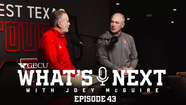 Thumbnail featuring both Robert Giovannetti and Joey McGuire for Episode 43 of the What's Next! Podcast presented by GECU.