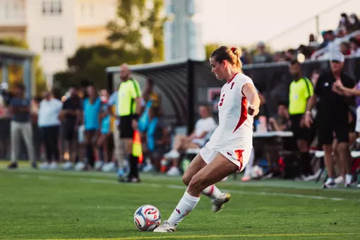 Eleanor Hays delivers a free kick service during Tech's contest against Kent State