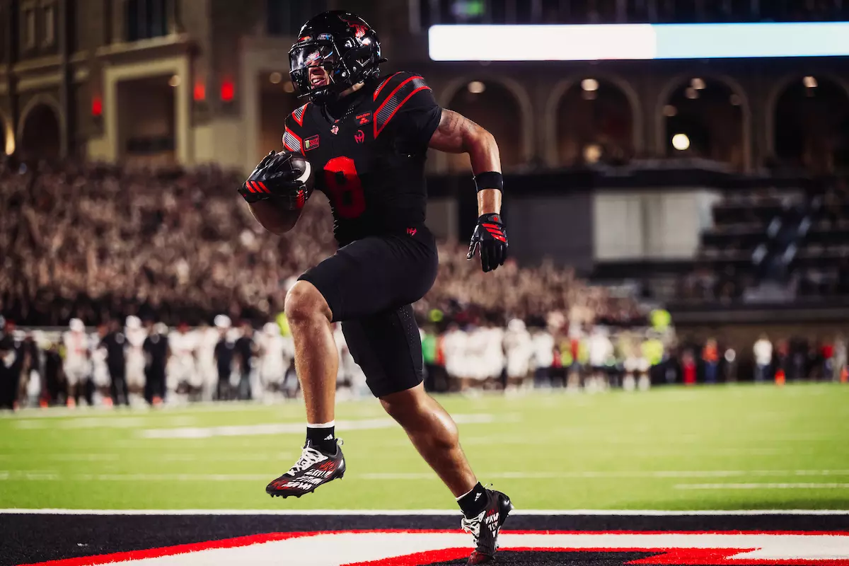 Cameron Dickey celebrating Texas Tech's fourth touchdown vs Houston on September 18th, 2026.