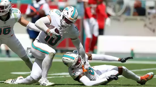 Jacob Rodriguez coming down with his first career NFL interception