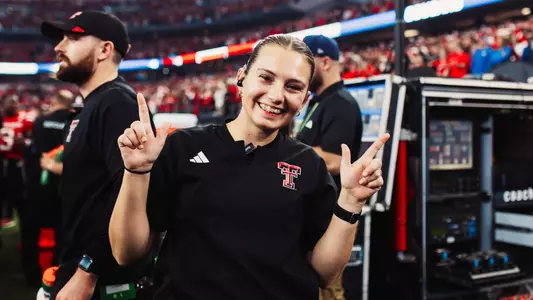 Erika Rowe on the sidelines at Texas Tech vs BYU football in the Big 12 Championship on December 6, 2025 in Arlington, TX (Gabby Hutter/Texas Tech Athletics)