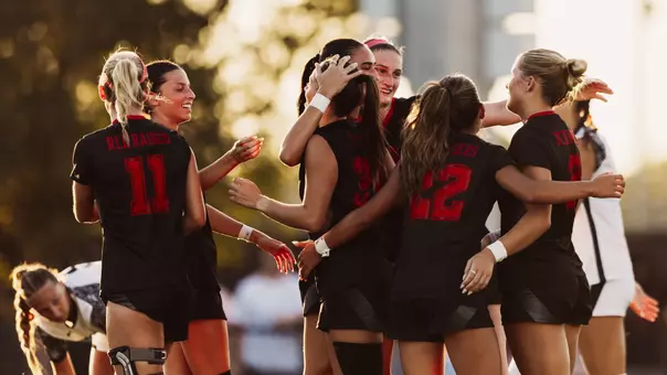 Texas Tech celebrates it second goal in Sunday's 2-1 win over SDSU