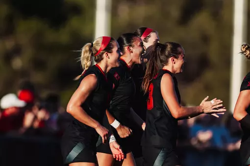 The Red Raiders celebrate a goal during Sunday's match against San Diego State