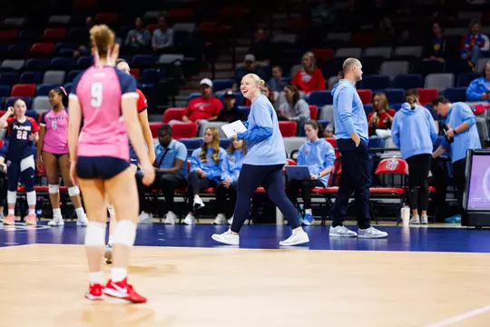 Liberty Women’s Volleyball takes on the Kennesaw State Owls in Liberty Arena on October 11, 2025. (Photo by: Matt Reynolds)