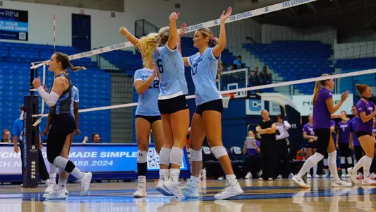 Jordyn Sims and Greta Pleuss celebration vs. Furman
