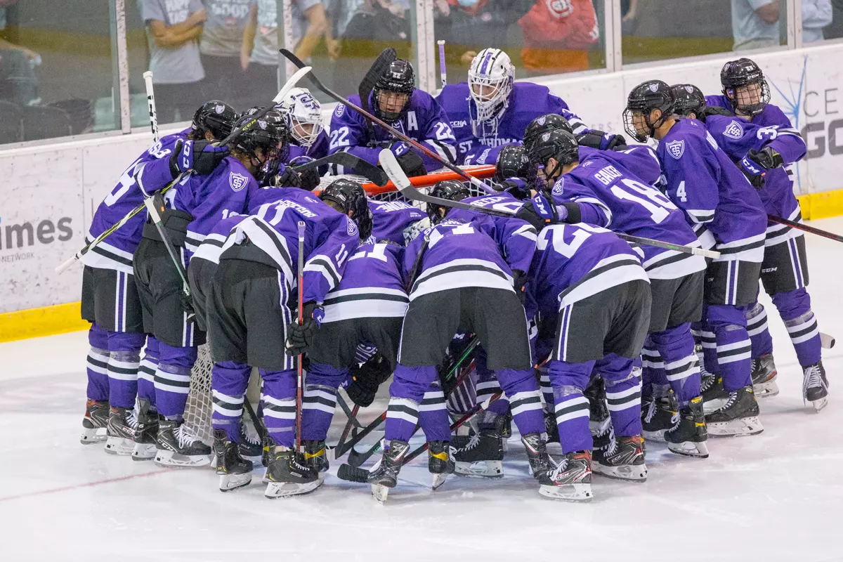 2021 October 2 St. Cloud State University and St. Thomas meet in a non conference hockey game at the Herb Brooks National Hockey Center in St. Cloud, MN