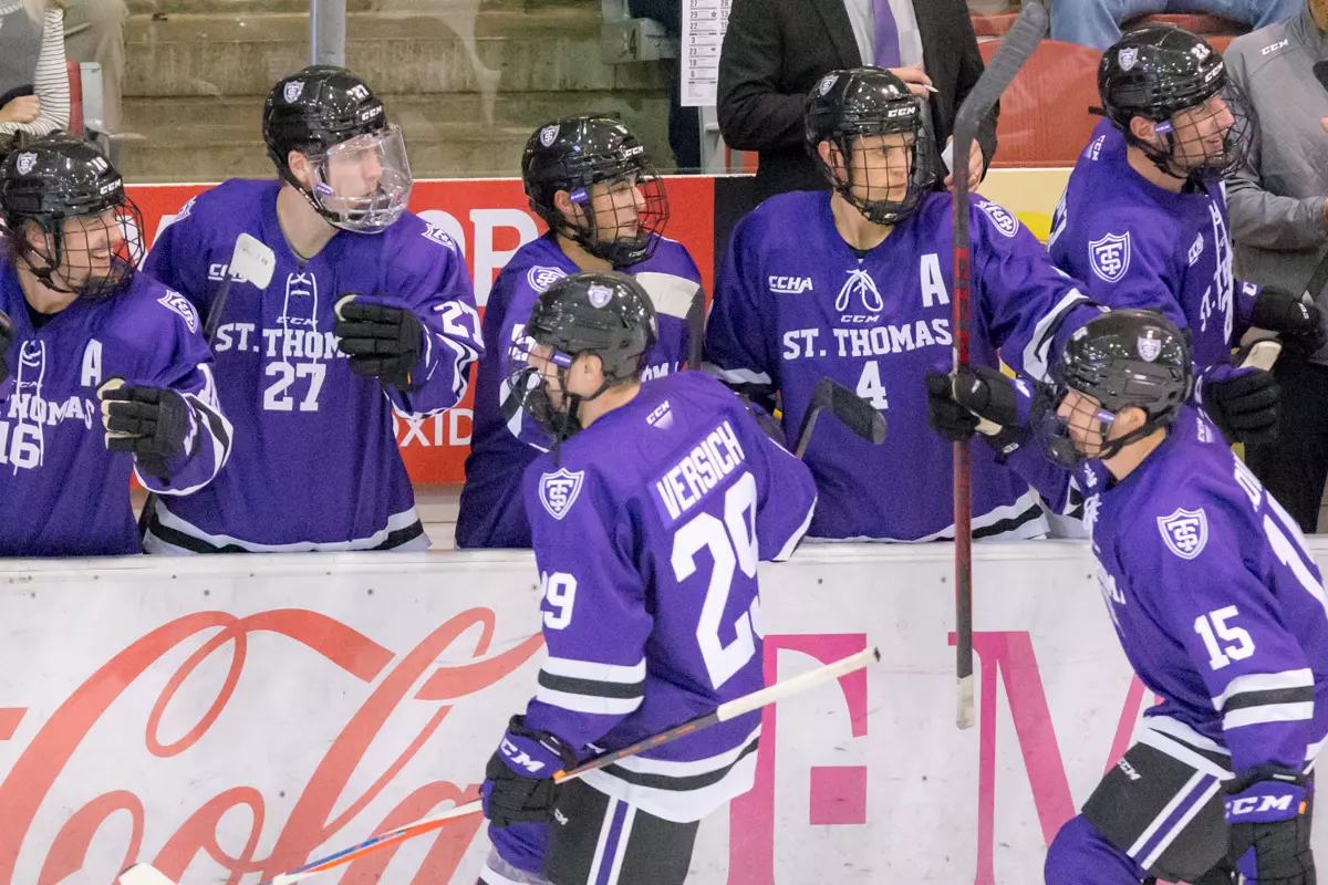 2021 October 2 St. Cloud State University and St. Thomas meet in a non conference hockey game at the Herb Brooks National Hockey Center in St. Cloud, MN