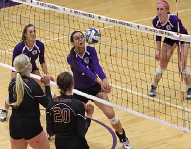 Volleyball hits well, tops SCU in four Image