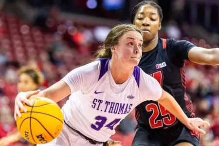 Madison, WI - Jo Langbehn (34) during a non-conference game against Wisconsin on Sunday, December 11, 2022. The Badgers defeated the Tommies 72-64. (Photo by Kodiak Creative/Jimmy Naprstek)