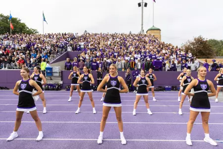Student members of the Dance Team cheer from the sidelines at Oâ??Shaughnessy Stadium on September 25, 2021 where the University of St. Thomas Football Team won their first Division 1 home game against Butler University with a final score of 36-0.
