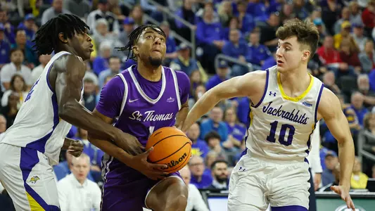 SIOUX FALLS, SD - MARCH 11: The 2024 Summit League Basketball Championship semifinal at the Denny Sanford Premier Center in Sioux Falls, South Dakota. (Photo by Richard Carlson/Inertia)