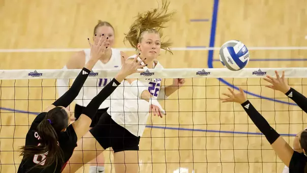 BROOKINGS, SD - November 23: 2025 Summit League Volleyball Tournament at First Bank & Trust Arena on November 23, 2025 in Brookings, South Dakota. (Photo by Dave Eggen/Inertia)