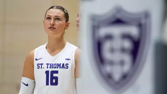 Maddy Jones / St. Thomas Volleyball swept Miami (FL) on Saturday, Sept. 12, 2026 in Schoenecker Arena for its third win over a Power 4 team over the past three seasons.