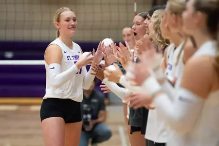 Reilly Kurth / St. Thomas Volleyball swept Miami (FL) on Saturday, Sept. 12, 2026 in Schoenecker Arena for its third win over a Power 4 team over the past three seasons.