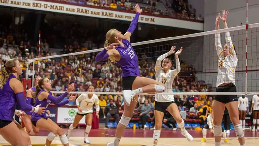 Addie Schmotzer / St. Thomas Volleyball fell to No. 13 Minnesota Saturday, Sept. 13 at Maturi Pavilion.