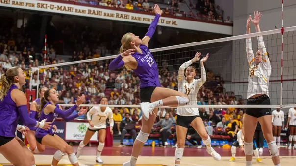 Addie Schmotzer / St. Thomas Volleyball fell to No. 13 Minnesota Saturday, Sept. 13 at Maturi Pavilion.