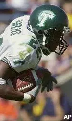 Terrell Harris ranks sixth in the Green Wave career receptions list with 150 catches, and ranks 11th in career receiving yards with 1,512.