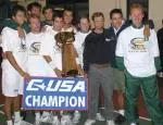 The Green Wave celebrates the Conference USA Men's Tennis Championship on Saturday.