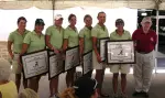 Members of the Tulane women's golf team stand with tournament namesake Ann Rhoads (far right) after winning the UA-Ann Rhoads Intercollegiate on Tuesday.