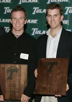 At the 2005 Varsity Ball, Chris Wheeler (center) and Michael Thompson (right) shared the Tulane Men's Golf Player of the Year Award for 2004-05.