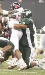 Junior defensive tackle Frank Morton claimed Tulane's Defensive Player of the Week title after posting eight tackles, including a pair of sacks, against Southern Miss.