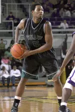 Donnie Stith scored 15 points and grabbed 11 rebounds in Tulane's 65-56 win at East Carolina. (photo by Rob Goldberg)