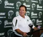 Tulane second-year head coach Bob Toledo gave is overview of the team during the Green Wave's annual media day at the Wilson Center.