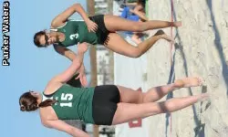 Azarri Badawi and Olivia Utt celebrate a point during their two-set win on Sunday against Webber International.