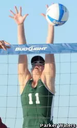 Sophomore Cori Martone (pictured) joined forces with freshman Grace Weaver to post a three-set win at the top of the Green Wave line-up on Friday afternoon at UAB.