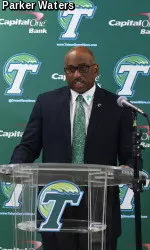 Tulane head football coach Curtis Johnson address local print and broadcast outlets during Tuesday's weekly press conference.