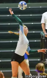 Sophomore Sarah Ray notched a team-high nine kills in a three-set loss at Memphis
