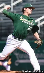Sophomore Corey Merrill tossed 2.0 innings of scoreless ball against the alumni while striking out three