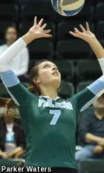 Junior setter Ally Frank posted a career-high 56 assists to go with seven digs and a block on Friday morning against Montana State in the opening set of the Bearkat Volleyball Invitational.