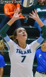 Junior setter Ally Frank came off the bench to post 38 assists, seven digs and a pair of blocks during Tulane's 3-2 win over Tulsa in the American Athletic Conference opener on Friday evening.