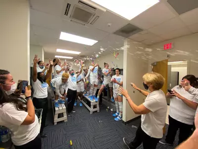Locker Room Celebration 600 Wins Lisa Stockton