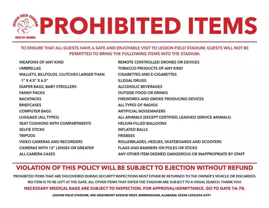 Legion Field Prohibited Items